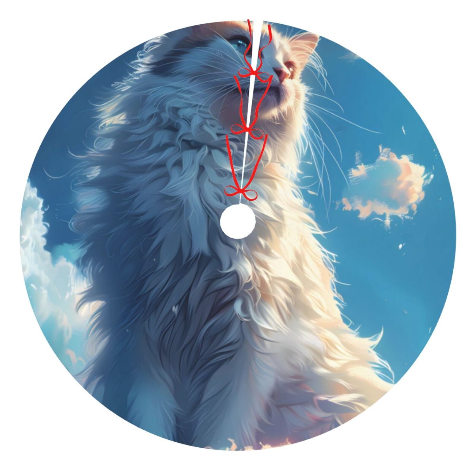 Adobk Clear Sky Blue Cat Print Christmas Tree Skirt Christmas Tree