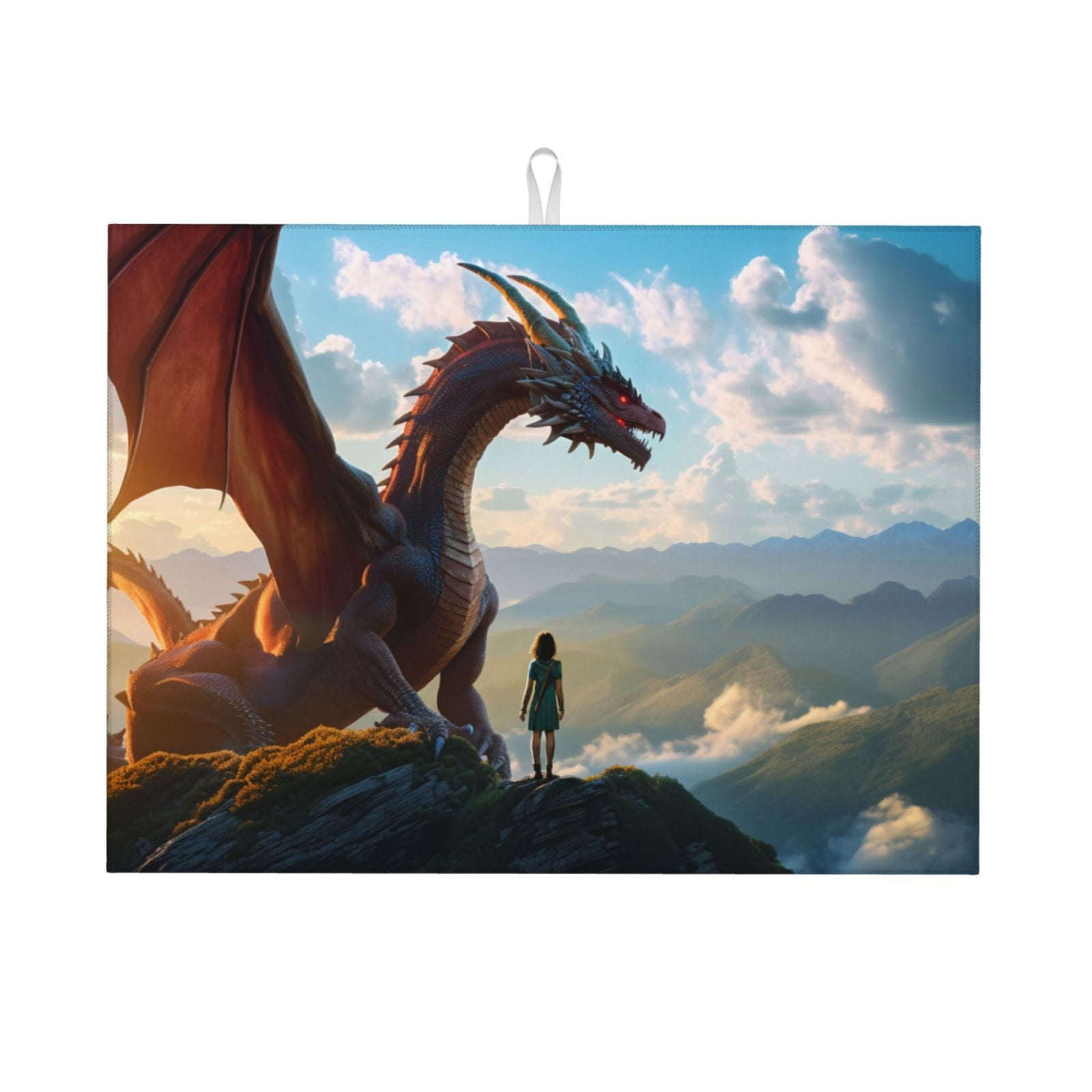 Adobk Clear Sky Mountain Red Dragon Dish Drying Mat for Kitchen Counter
