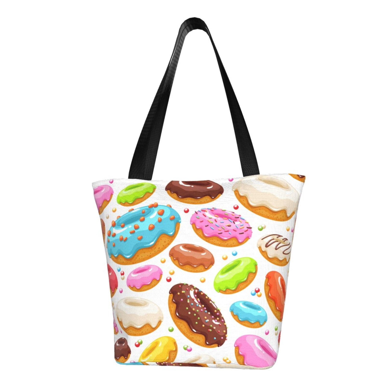 CafePress Pink Donut With Sprinkles Canvas Tote Bag - Reusable Natural Cotton Shopping Bag, Small Or Medium Size