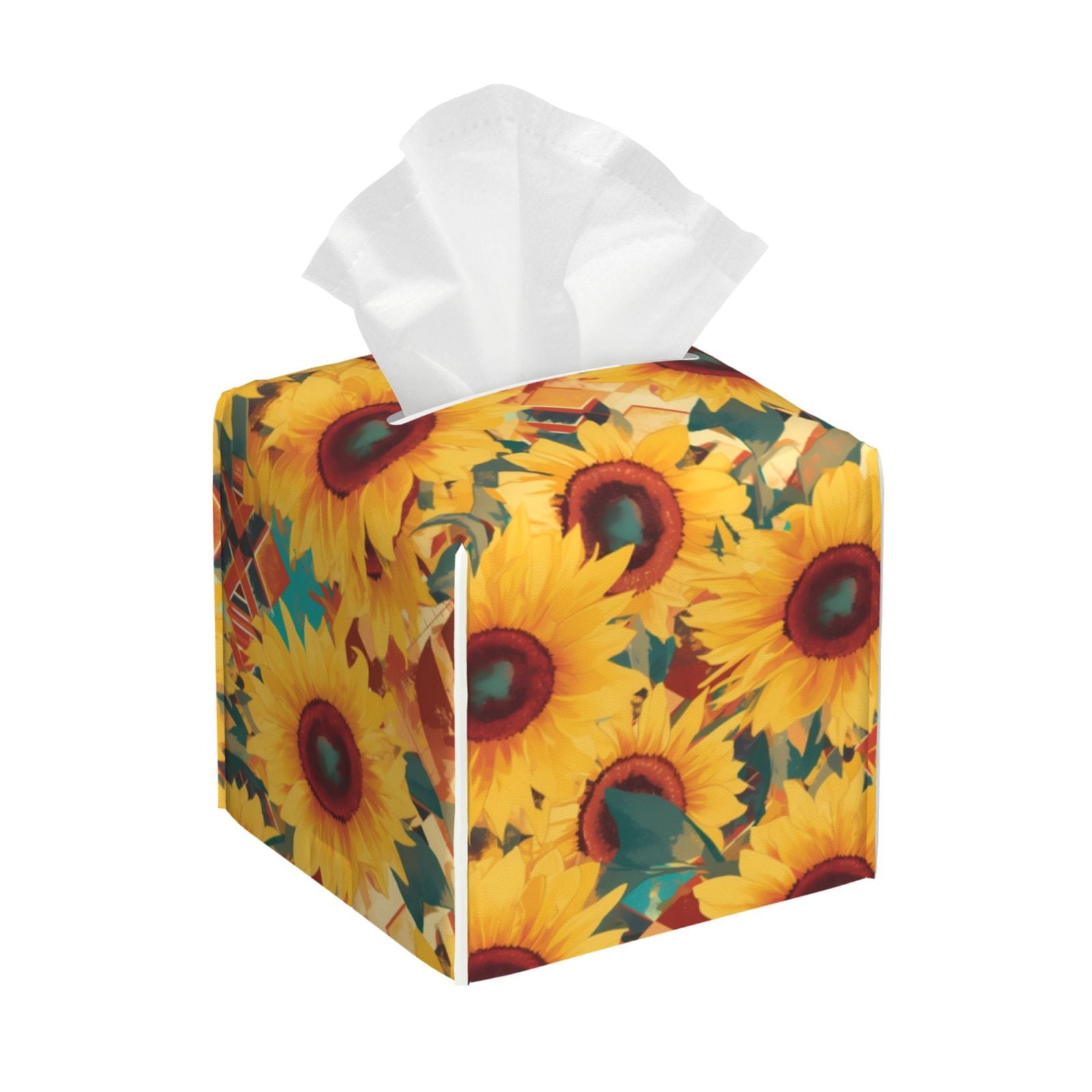 Adobk Colorful Bohemian Sunflower Print Tissue Box Cover, Square PU