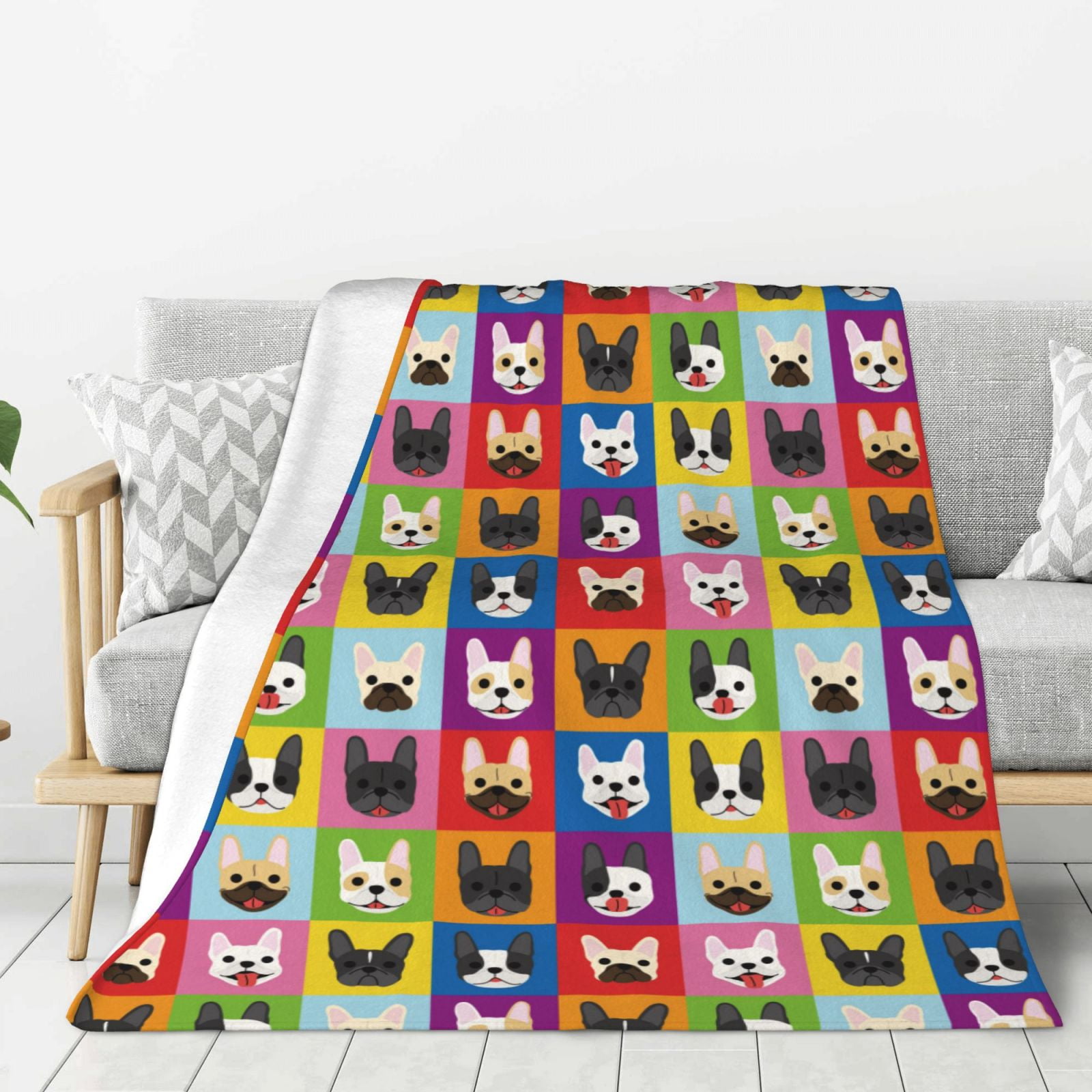 Adobk Colorful Bulldog Print Blanket Super Soft Flannel Throw Blanket