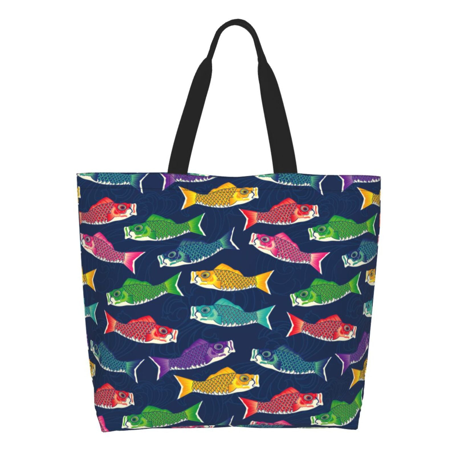 Adobk Colorful Carp Streamer 1 Print Stylish Canvas Tote Bag with an