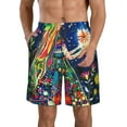 thumbnail image 1 of Adobk Colorful Floral Forest Fairy Print Men's Swim Trunks Hawaiian Bathing Suit Swimsuits Beach Shorts with Pockets-Small, 1 of 6