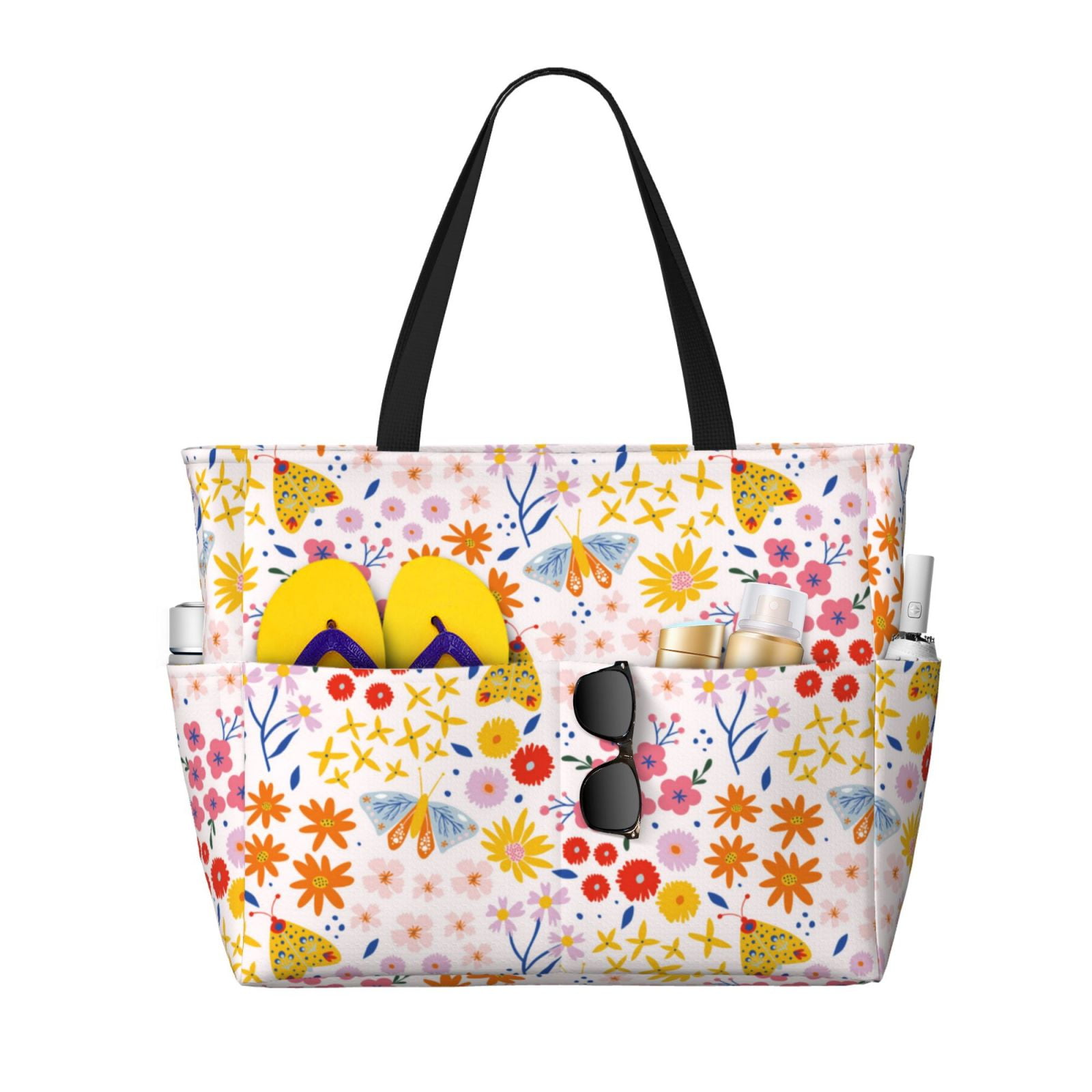 Adobk Colorful Floral Print Beach Bag for Women Large Beach Tote Bag ...