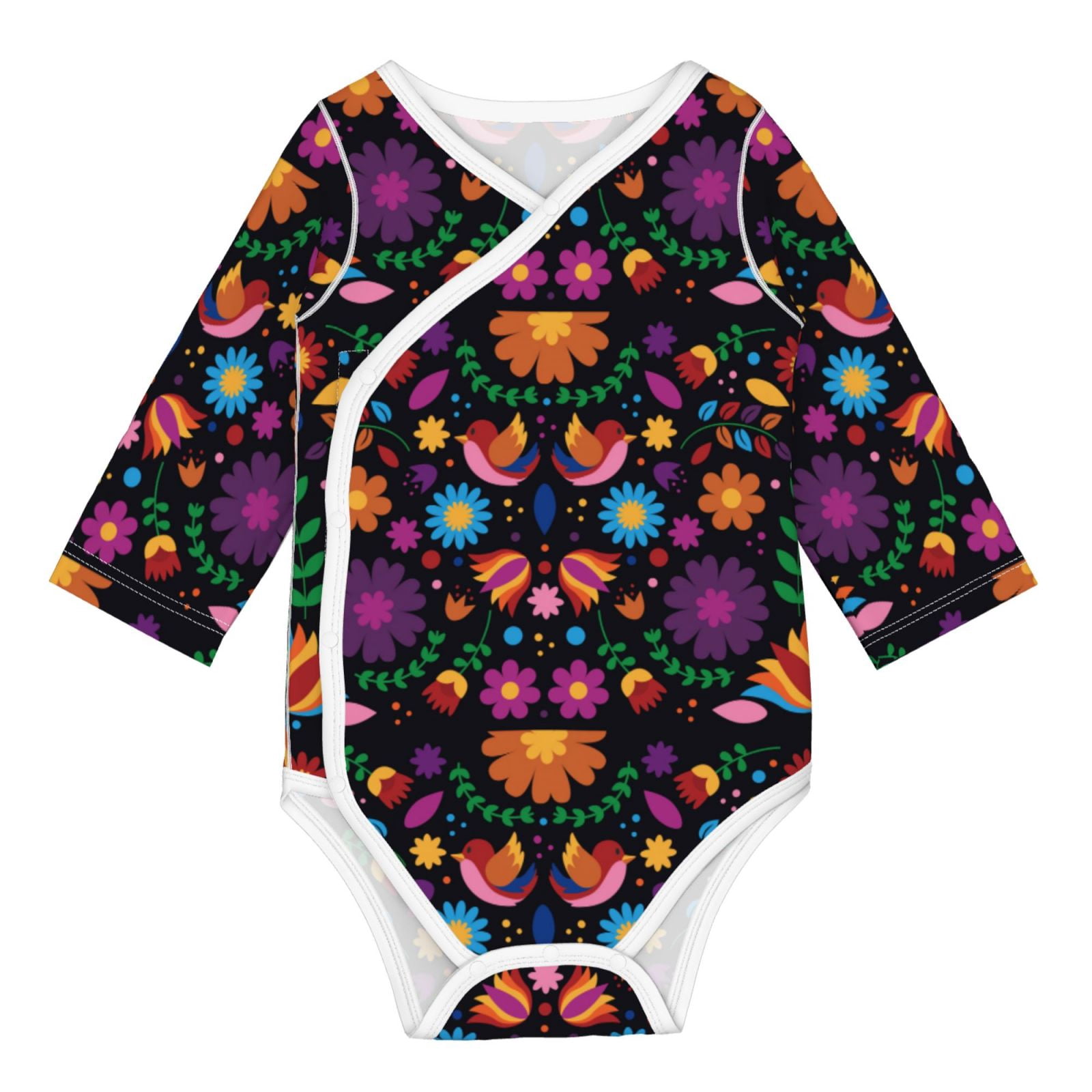 Adobk Colorful Floral2 Print Baby LongSleeve Bodysuit Baby Clothes