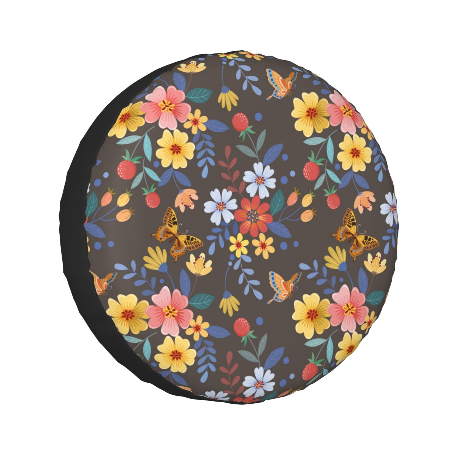 Adobk Colorful Flowers With Butterfly Spare Tire Wheel Cover For Car