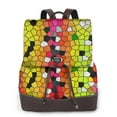 Adobk Colorful Tie Dye Stained Glass 1 Print Leather Backpack Vintage
