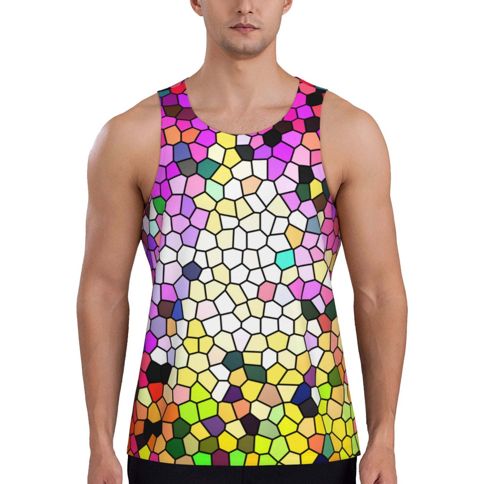 Adobk Colorful Tie Dye Stained Glass 3 Print Men's Workout Tank Tops