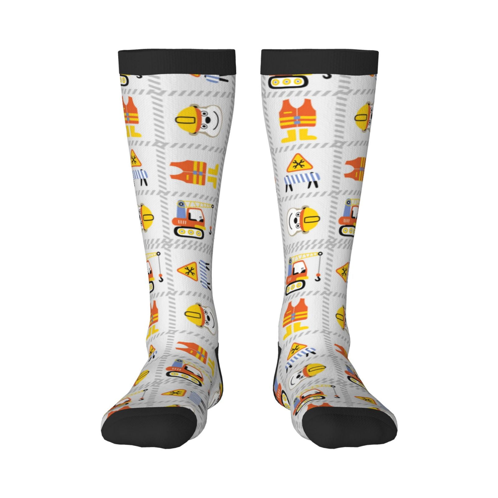 Adobk Construction Equipments Worker Print Knee High Socks Athletic Tube