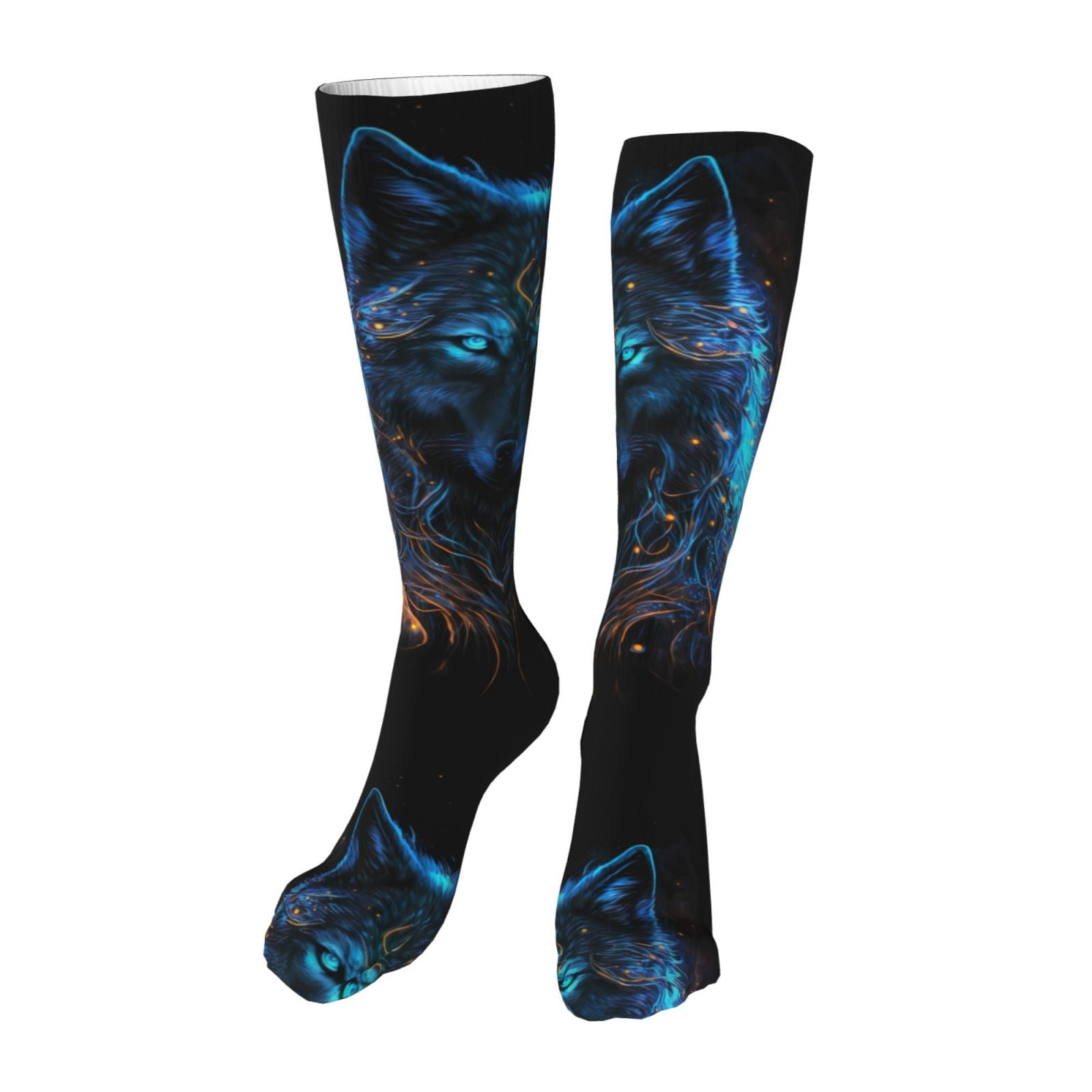 Adobk Cool Blue Light Wolf Print Knee High Socks Athletic Tube Socks