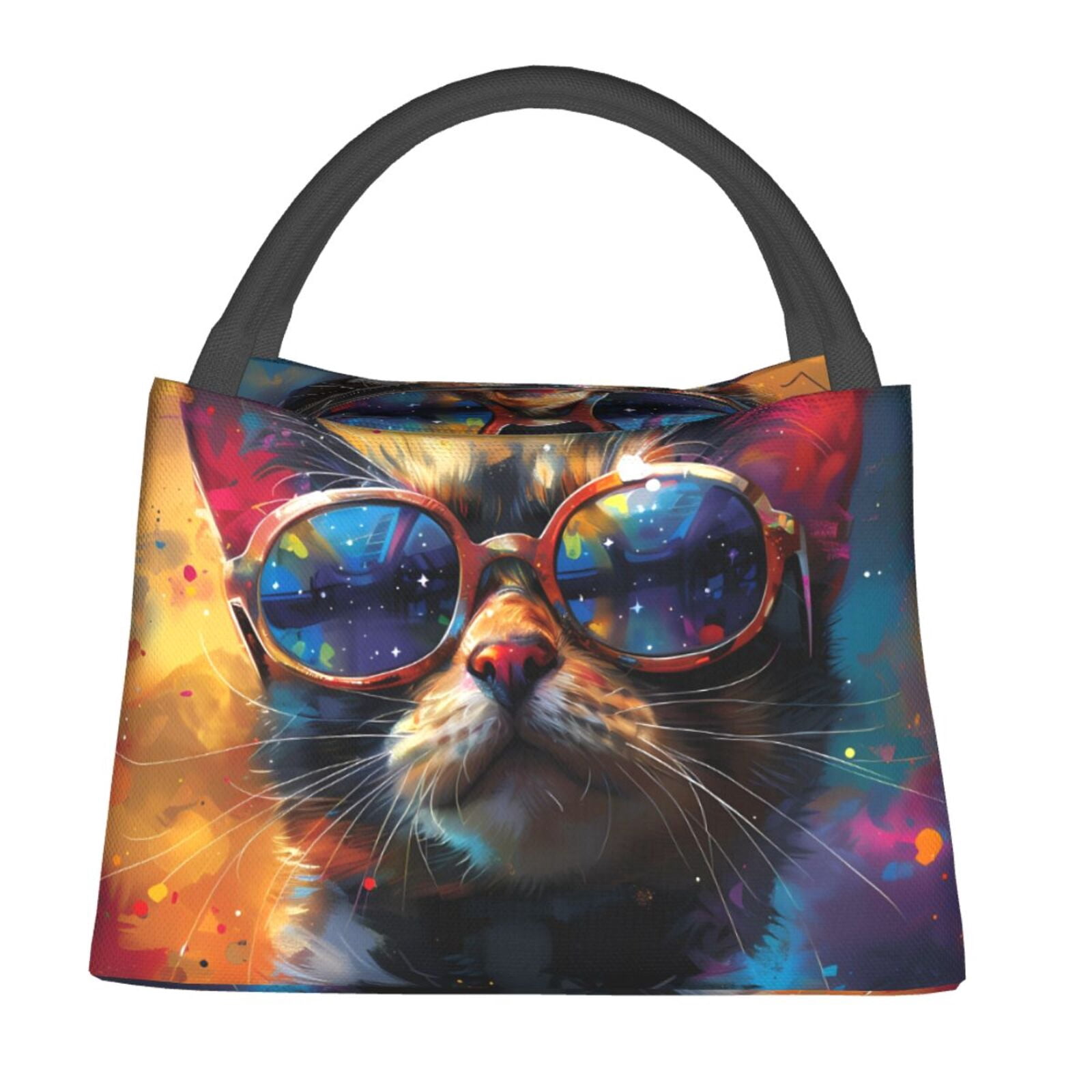 Adobk Cool Cat With Sunglasses Print Portable Insulated Lunch Container