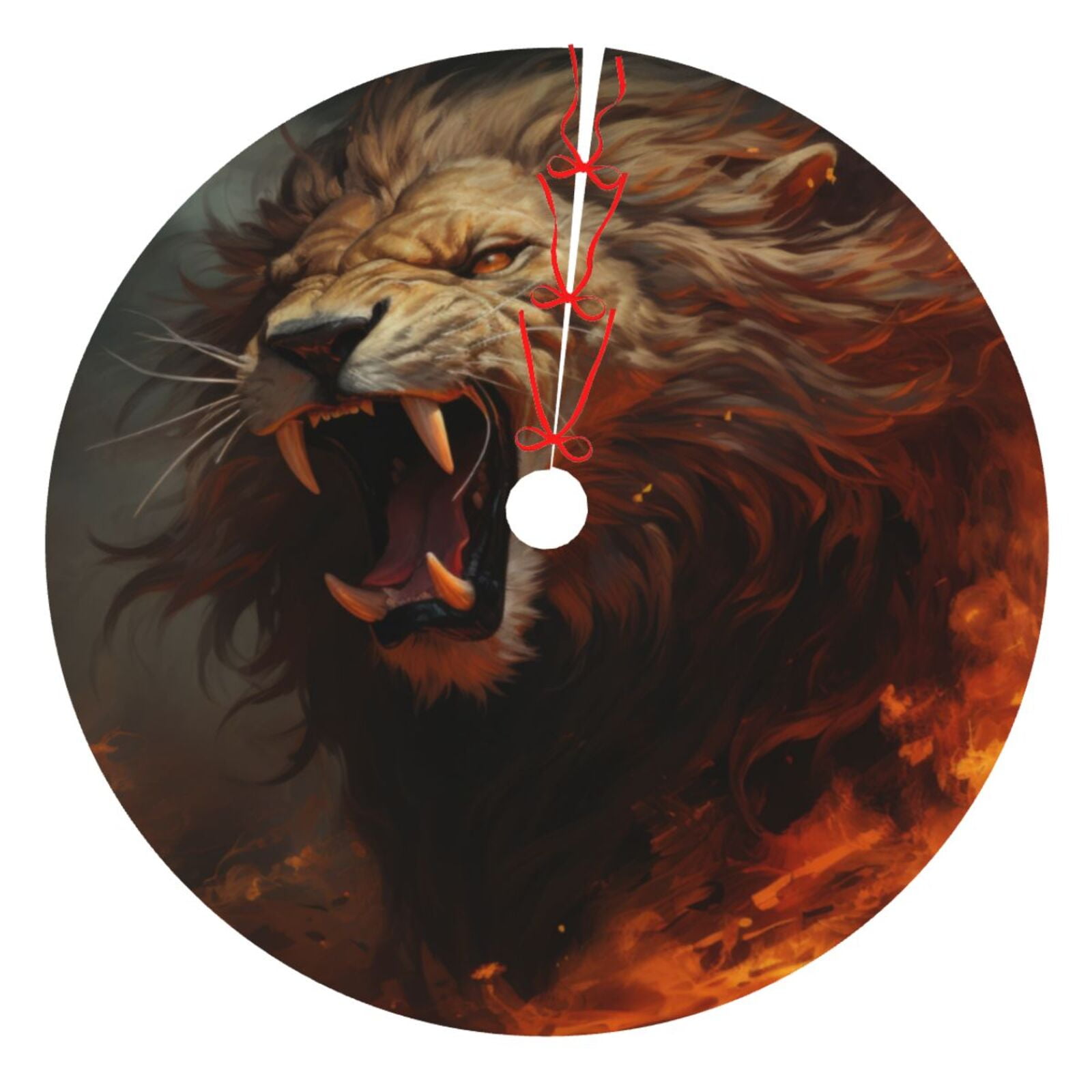 Adobk Cool Flame Lion A Print Christmas Tree Skirt Christmas Tree