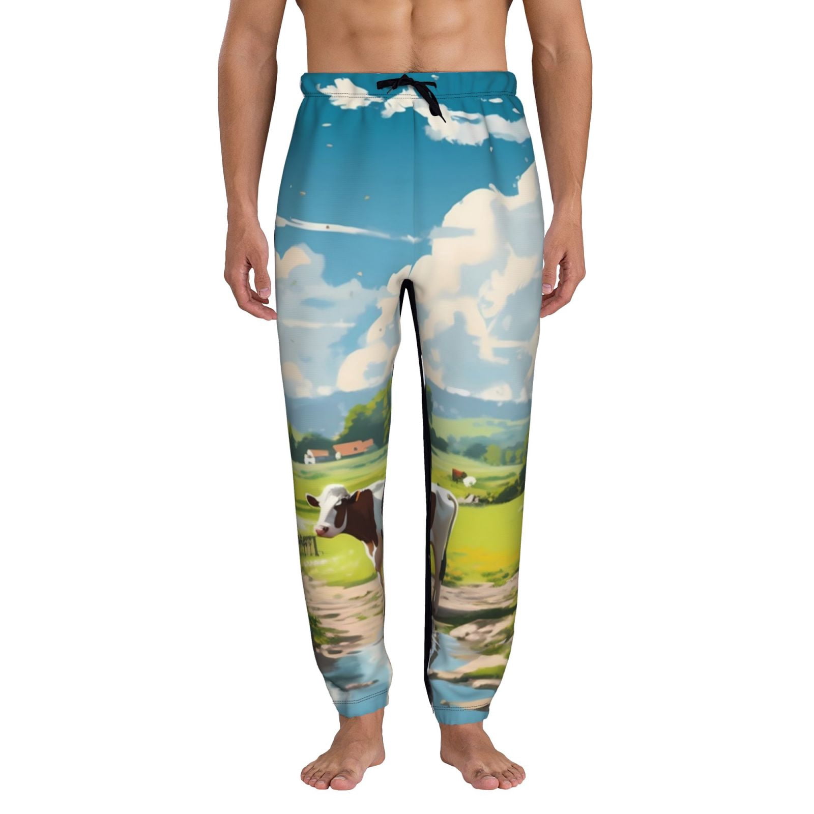 Cow Print Curved-Leg Sweatpants