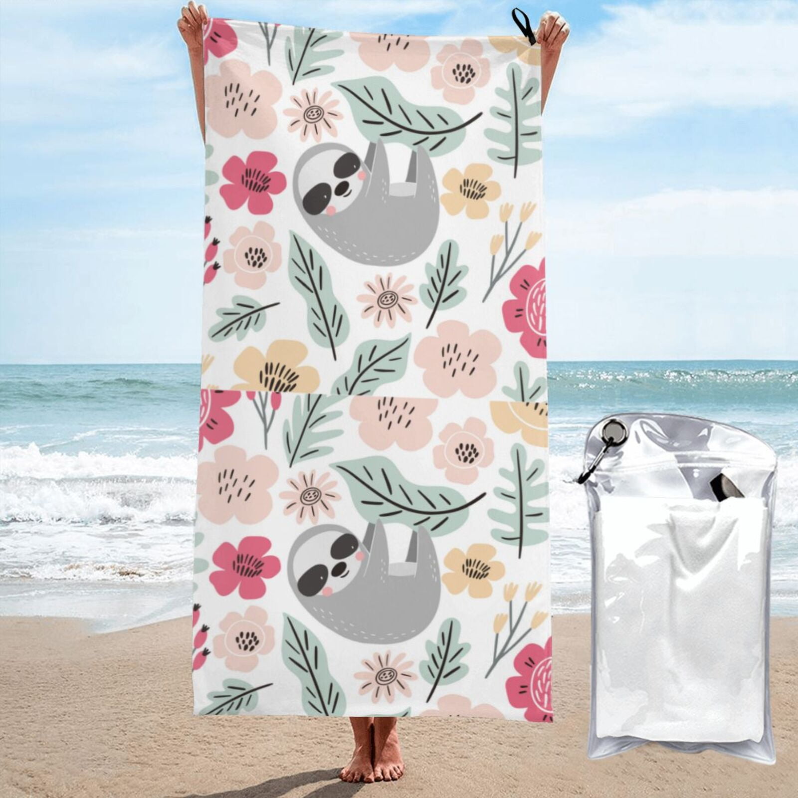 Adobk Cute Cartoon Sloth Beach Towel 31.5"X63" Sand Free Quick Dry