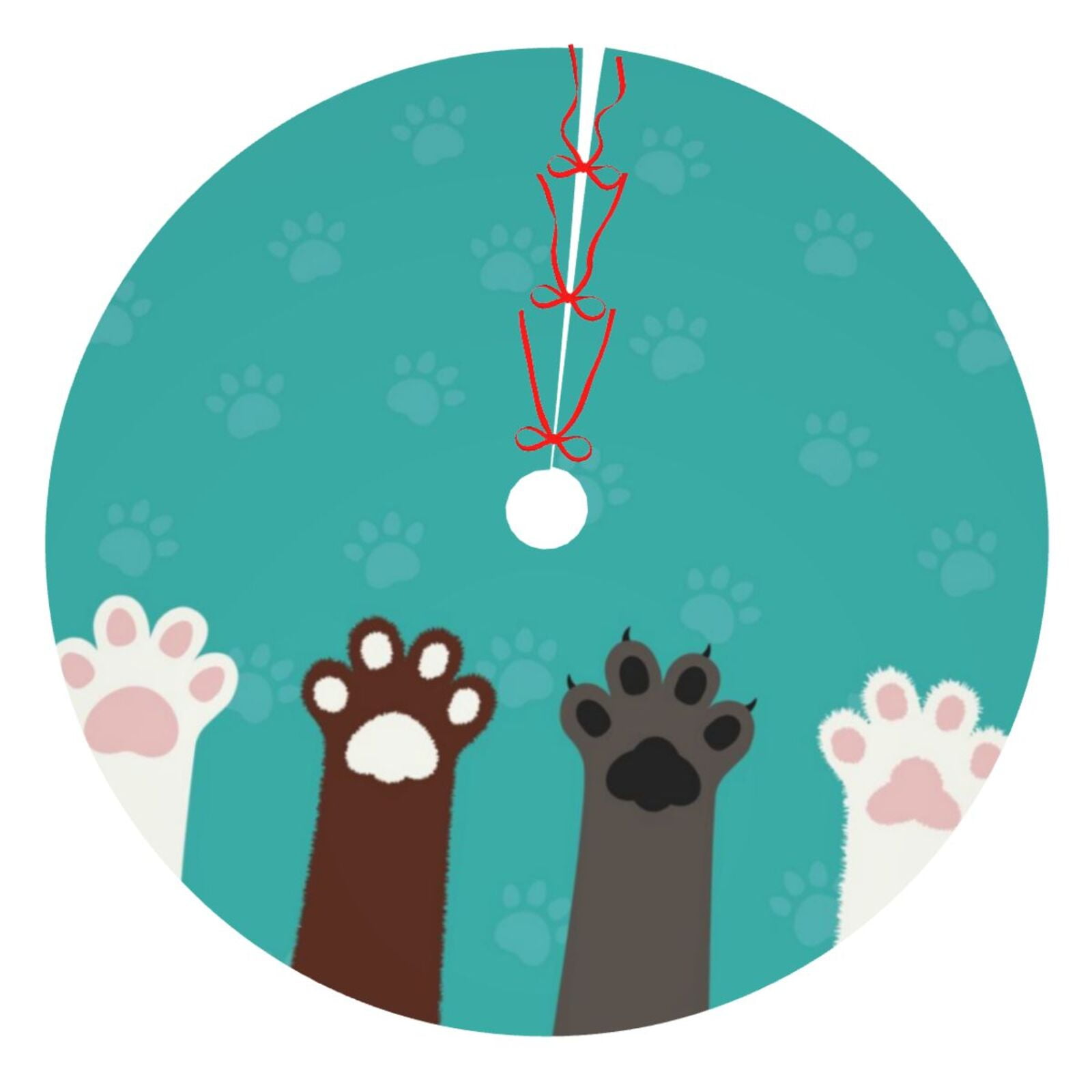 Adobk Cute Cat Paw And Dog Print Christmas Tree Skirt Christmas Tree