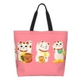 Adobk Cute Cat Print Stylish Canvas Tote Bag with an External Pocket