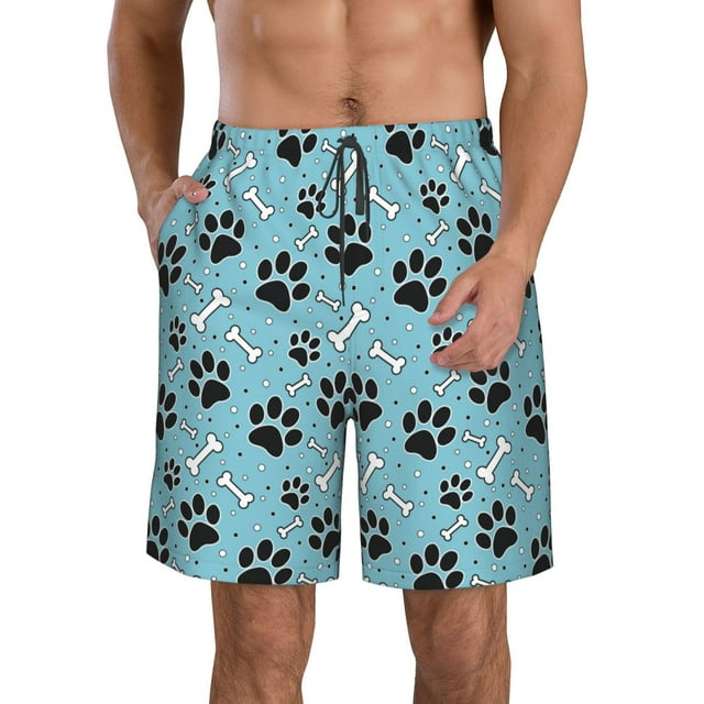 Adobk Cute Dog Footprints Print Men's Swim Trunks Hawaiian Bathing Suit Swimsuits Beach Shorts with Pockets-Small