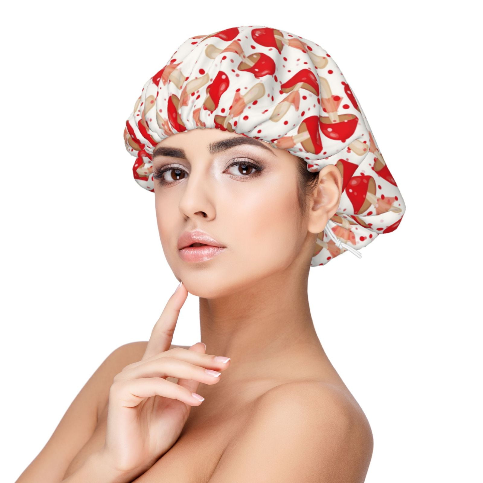 Adobk Cute Mushroom Print Satin Night Sleep Caps with Wide