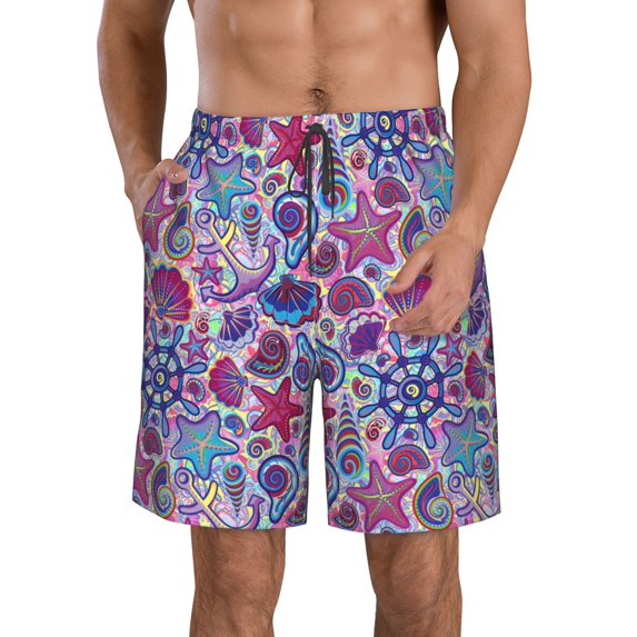 Adobk Cute Nautical Print Men's Swim Trunks Hawaiian Bathing Suit Swimsuits Beach Shorts with Pockets-Large