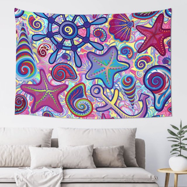 Adobk Cute Nautical Print Tapestry Wall Tapestry 60x40 Inch, Wall