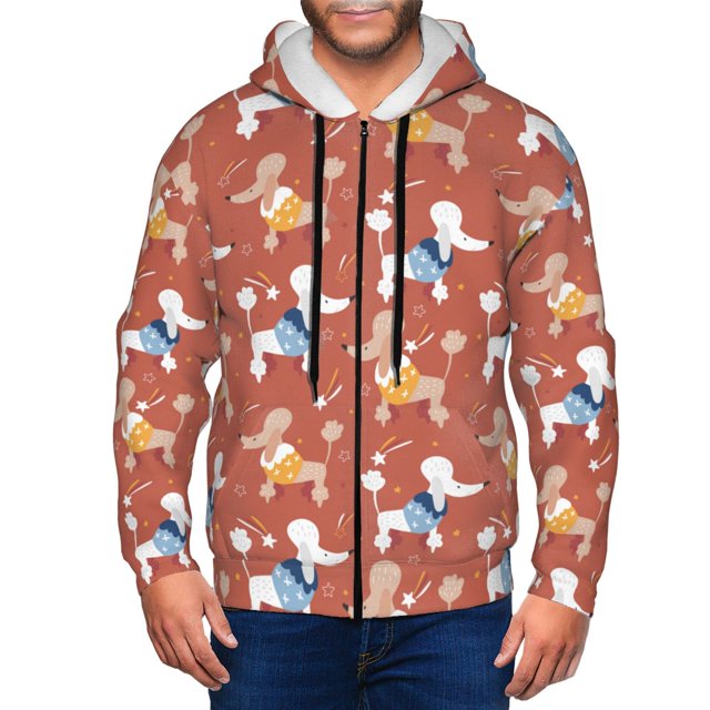 Adobk Cute Poodle Dog Print Mens Fullzip Hoodie, Zipup Hooded Sweatshirt,Pullover & Full Zip