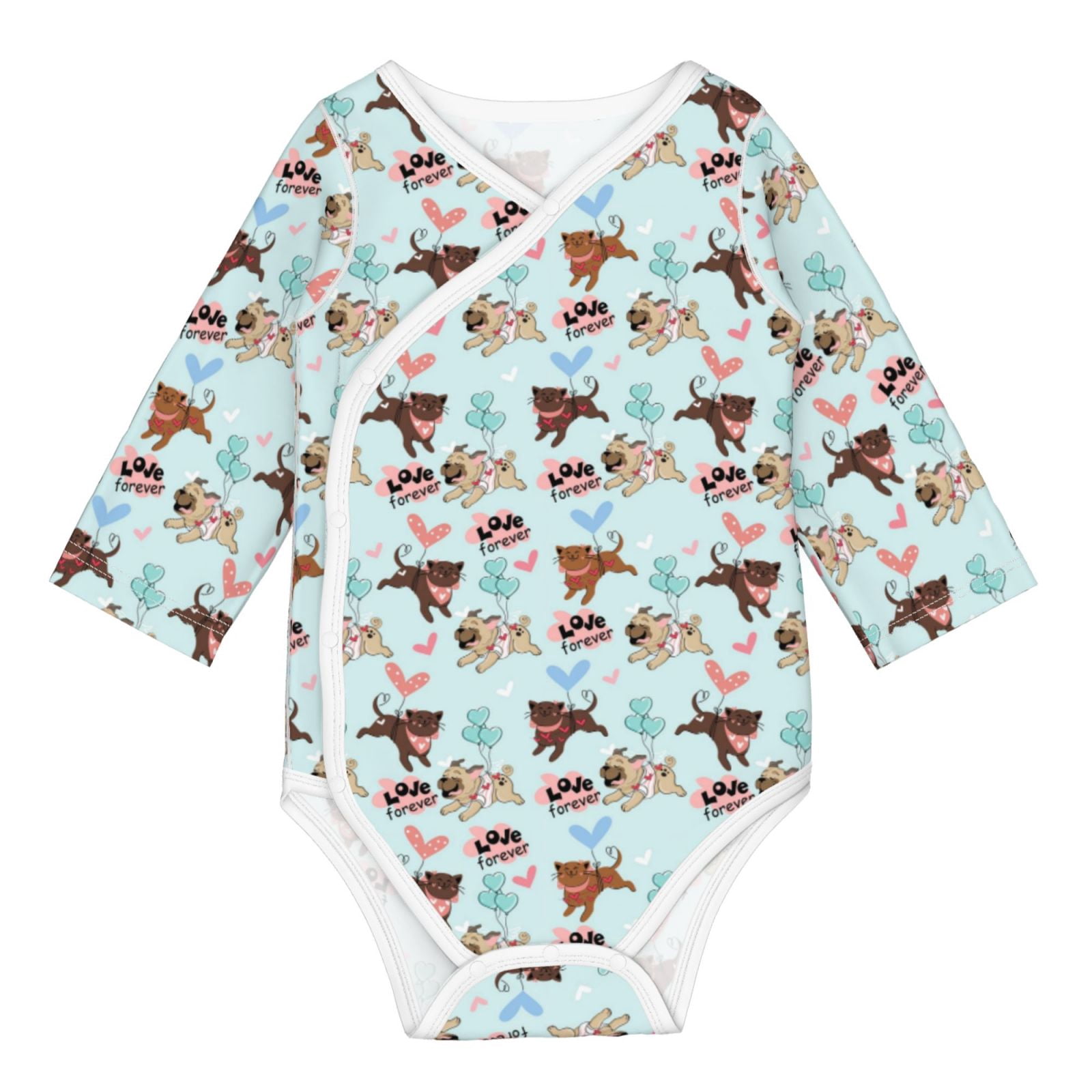 Adobk Cute Pug Dogs Print Baby LongSleeve Bodysuit Baby Clothes