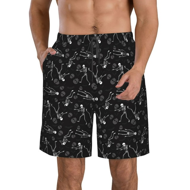 Adobk Cute Skull Print Men's Swim Trunks Hawaiian Bathing Suit Swimsuits Beach Shorts with Pockets-X-Large