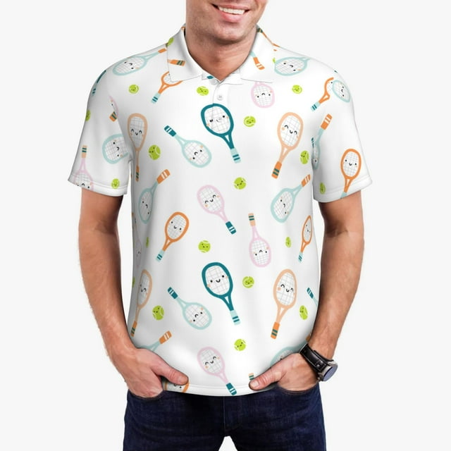 Adobk Cute Tennis Rackets Print Men’s Classic Polo Shirt Short Sleeve