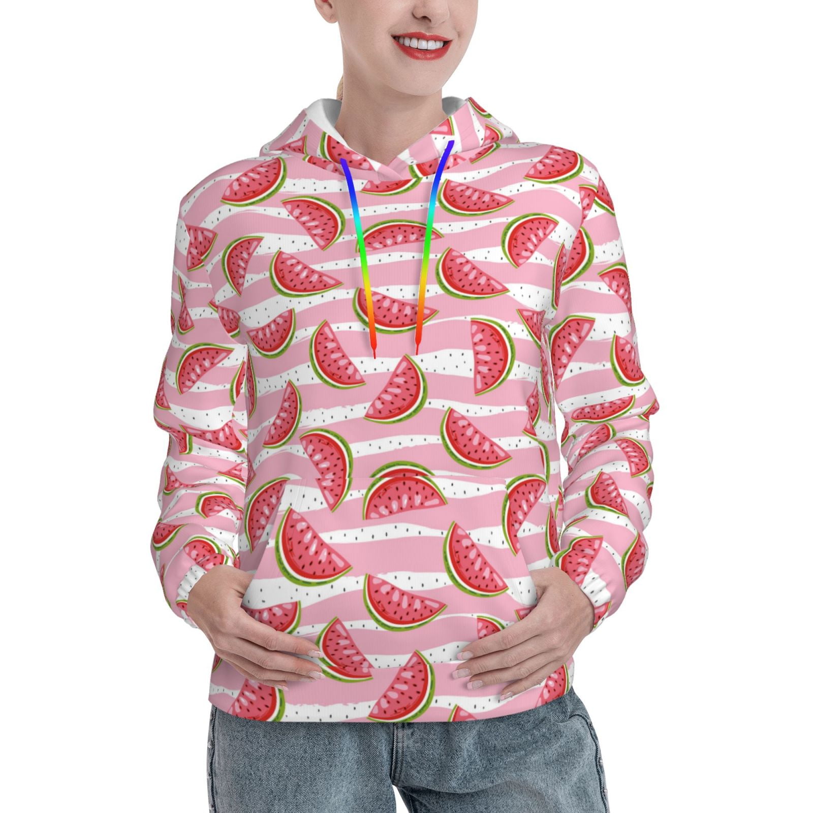 Adobk Cute Watermelon Print Womens Casual Hoodies Long Sleeve ...