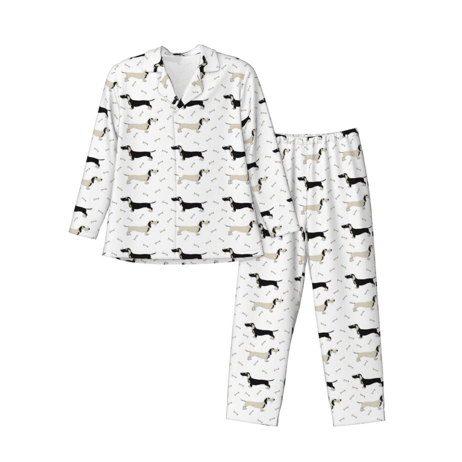 Vvfelixl Women's Dachshund Print Pajama Set – Long Sleeve Sleepwear & Lounge Set, Sizes S-XXL