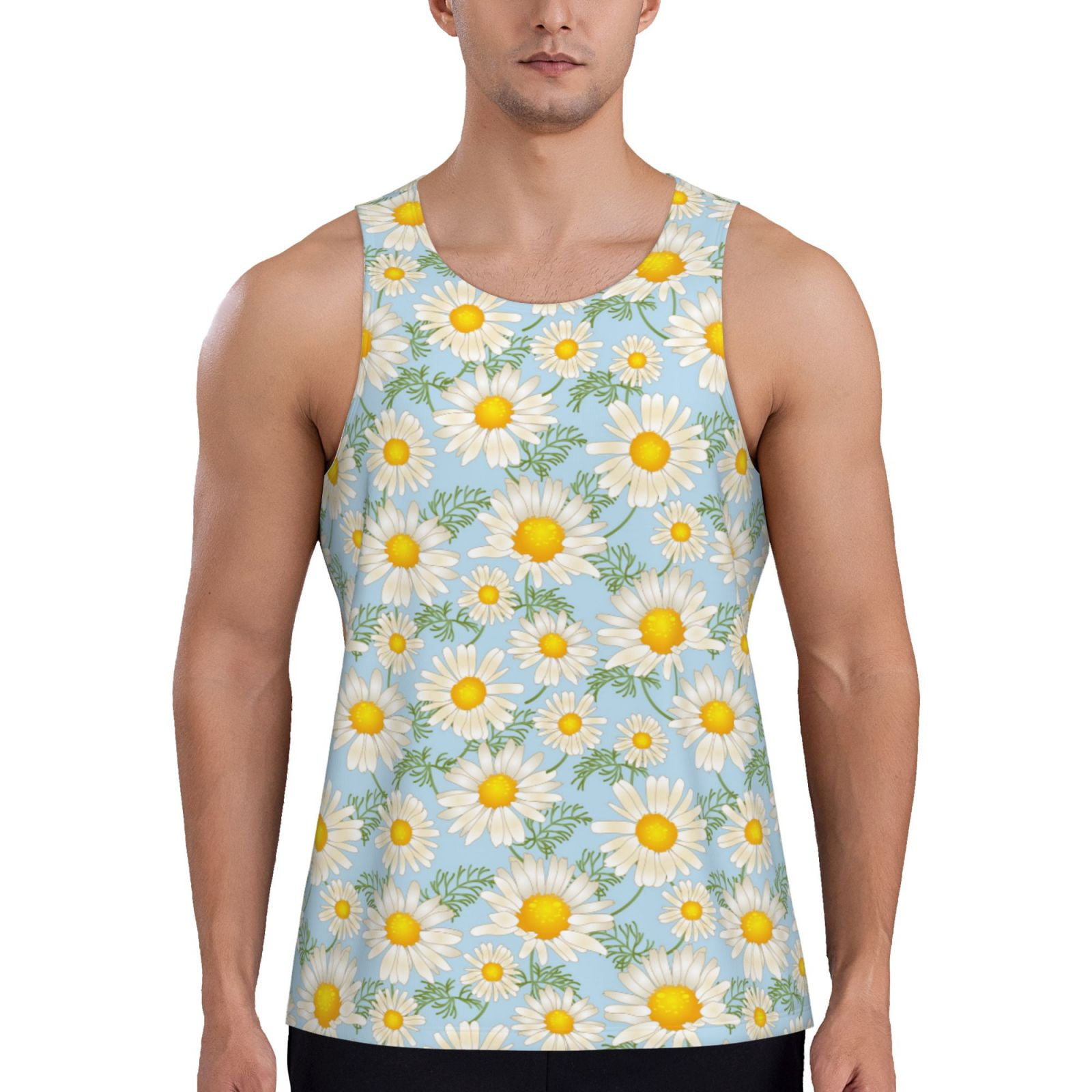 Adobk Daisies Flowers Print Men's Workout Tank Tops Sleeveless Mesh