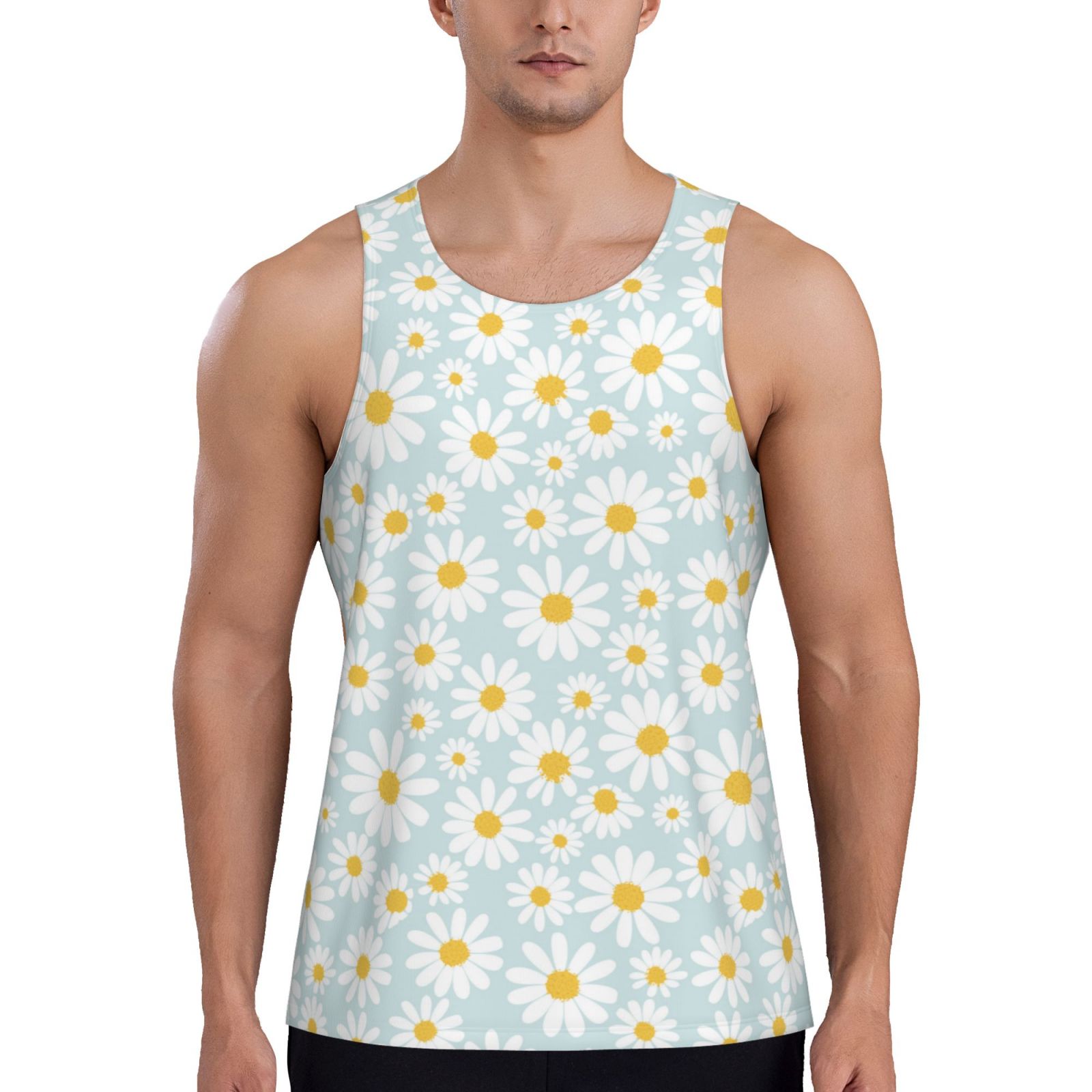 Adobk Daisies Flowers Print Men's Workout Tank Tops Sleeveless Mesh
