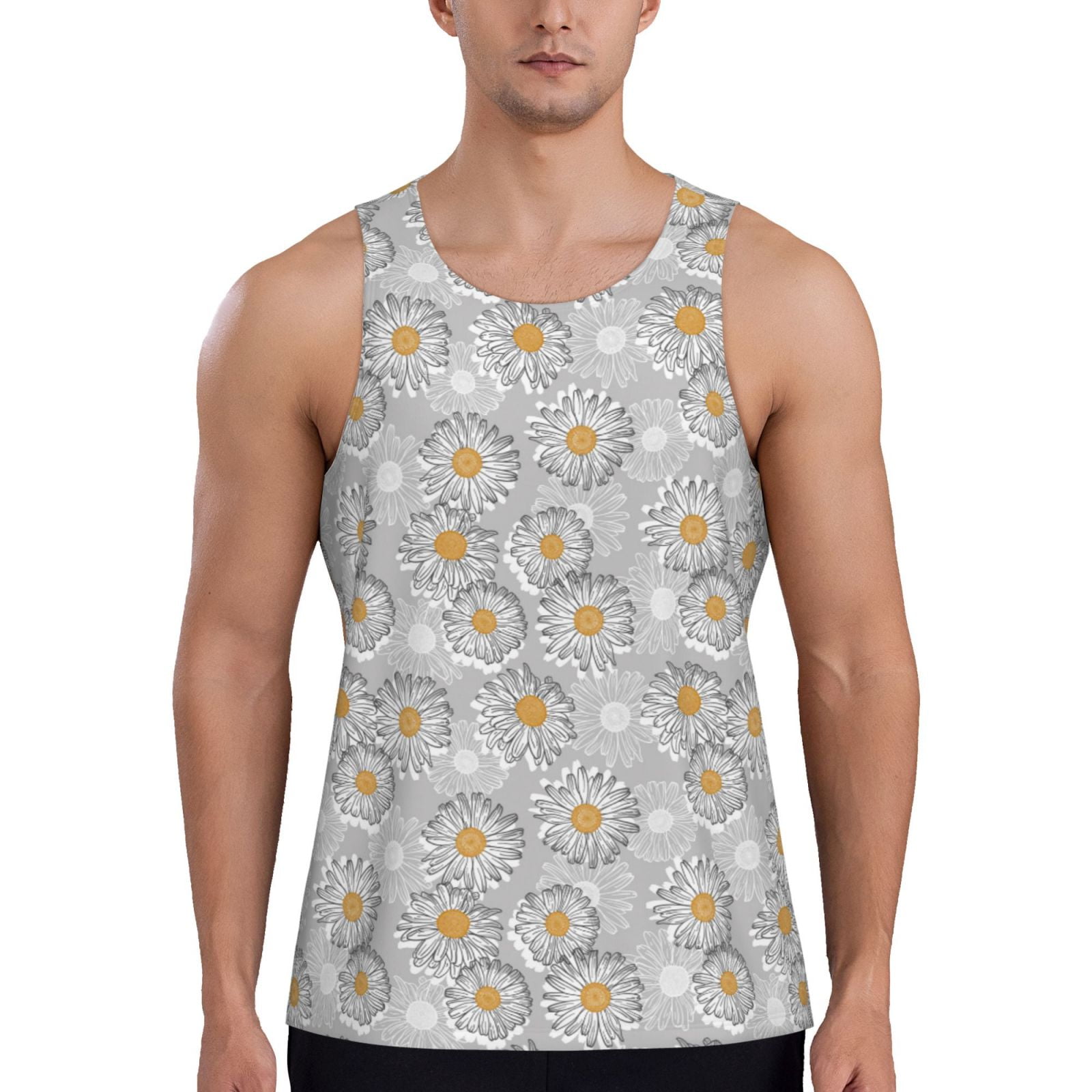 Adobk Daisies Flowers Print Men's Workout Tank Tops Sleeveless Mesh
