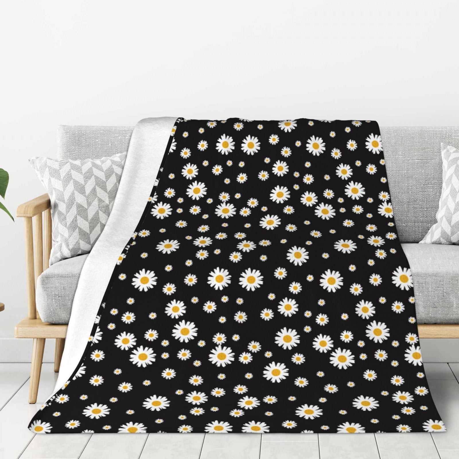 Adobk Daisy Print Blanket Super Soft Flannel Throw Blanket Lightweight