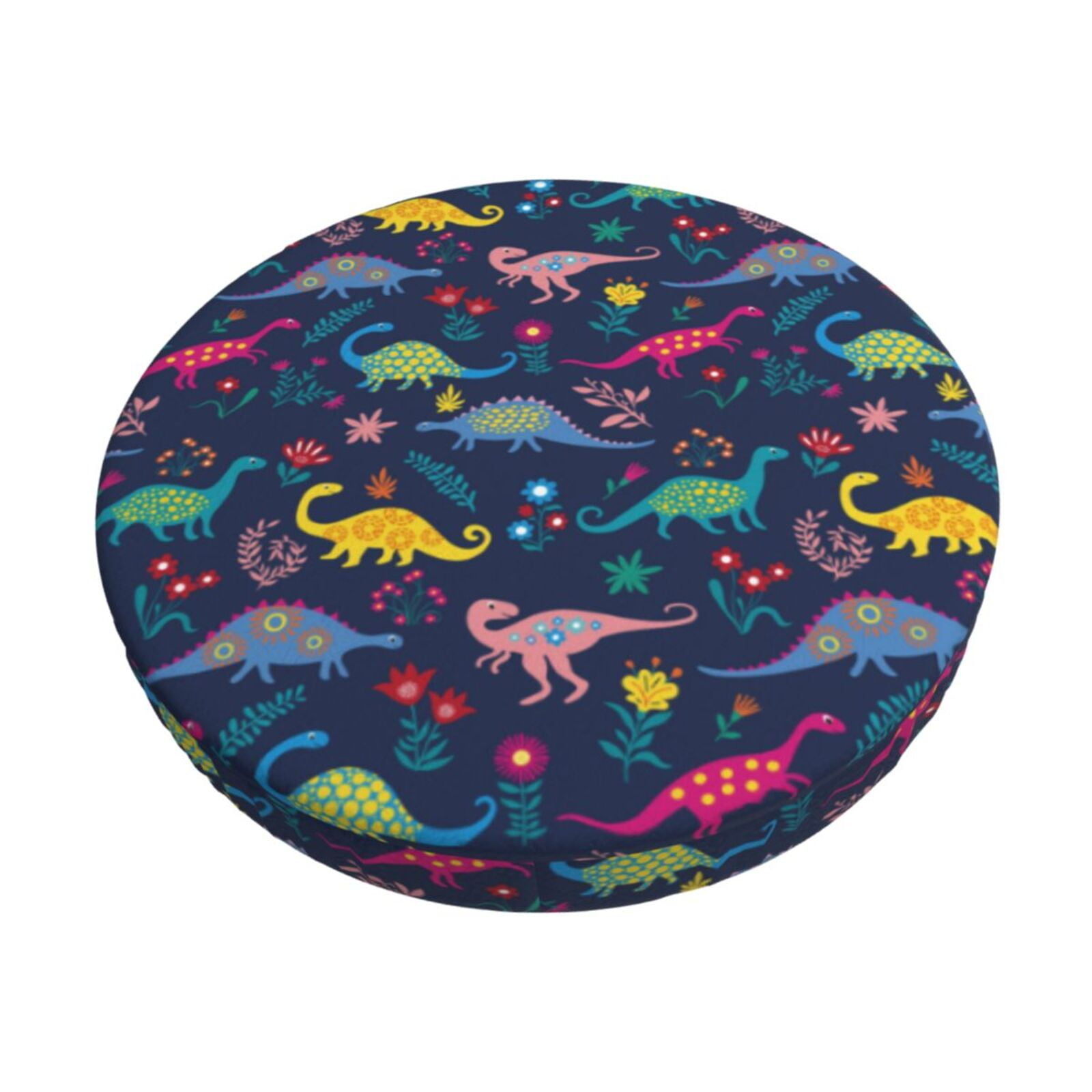 Adobk Dinosaur Flowers Round Bar Stool Covers Super Soft and Washable