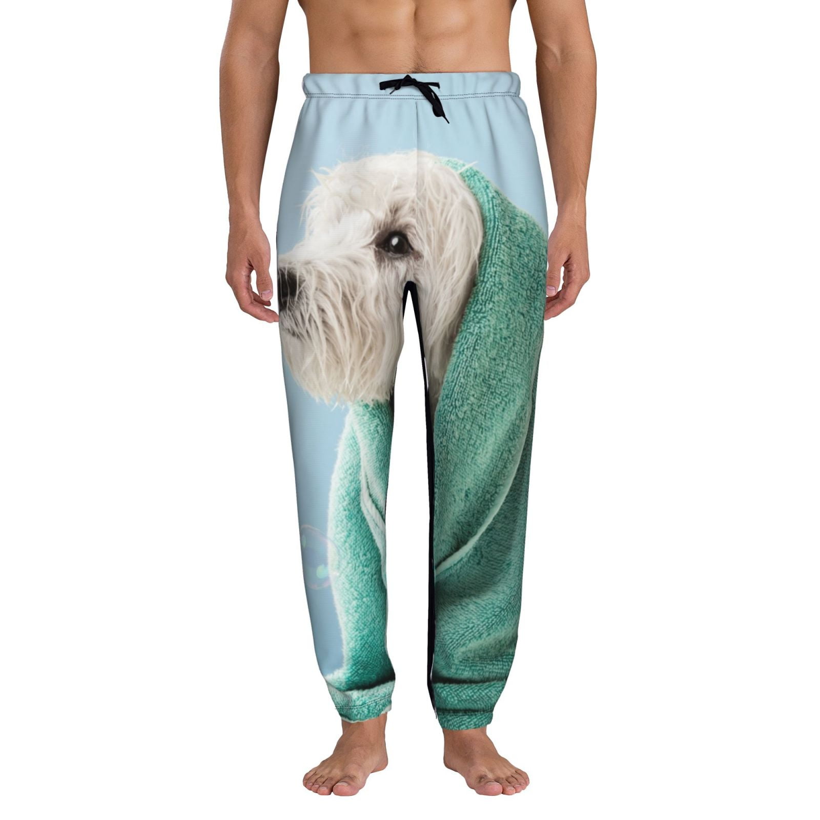 Adobk Dog Wrapped in Towel Print Men's Sweatpants Tapered Joggers for Men Athletic Pants for ...
