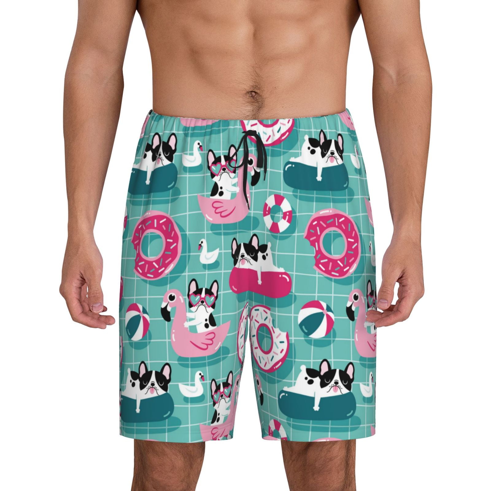 Adobk Dogs With Swimming Print Pajama Shorts Elastic Waistband Sleep