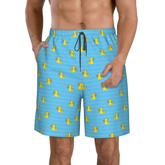 Adobk Duck Swimming Print Men's Swim Trunks Hawaiian Bathing Suit Swimsuits Beach Shorts with Pockets-XX-Large