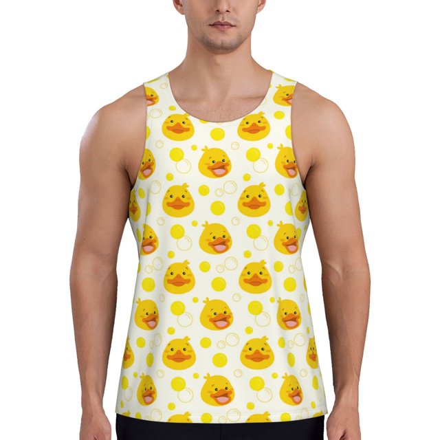 Adobk Ducky Cartoon Print Men's Workout Tank Tops Sleeveless Mesh