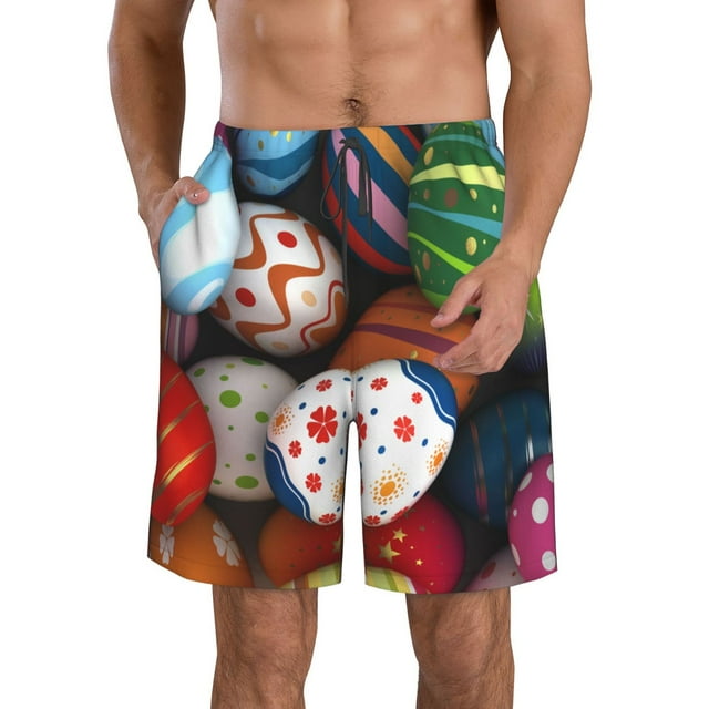 Adobk Easter Egg Print Men's Swim Trunks Hawaiian Bathing Suit Swimsuits Beach Shorts with Pockets-3X-Large