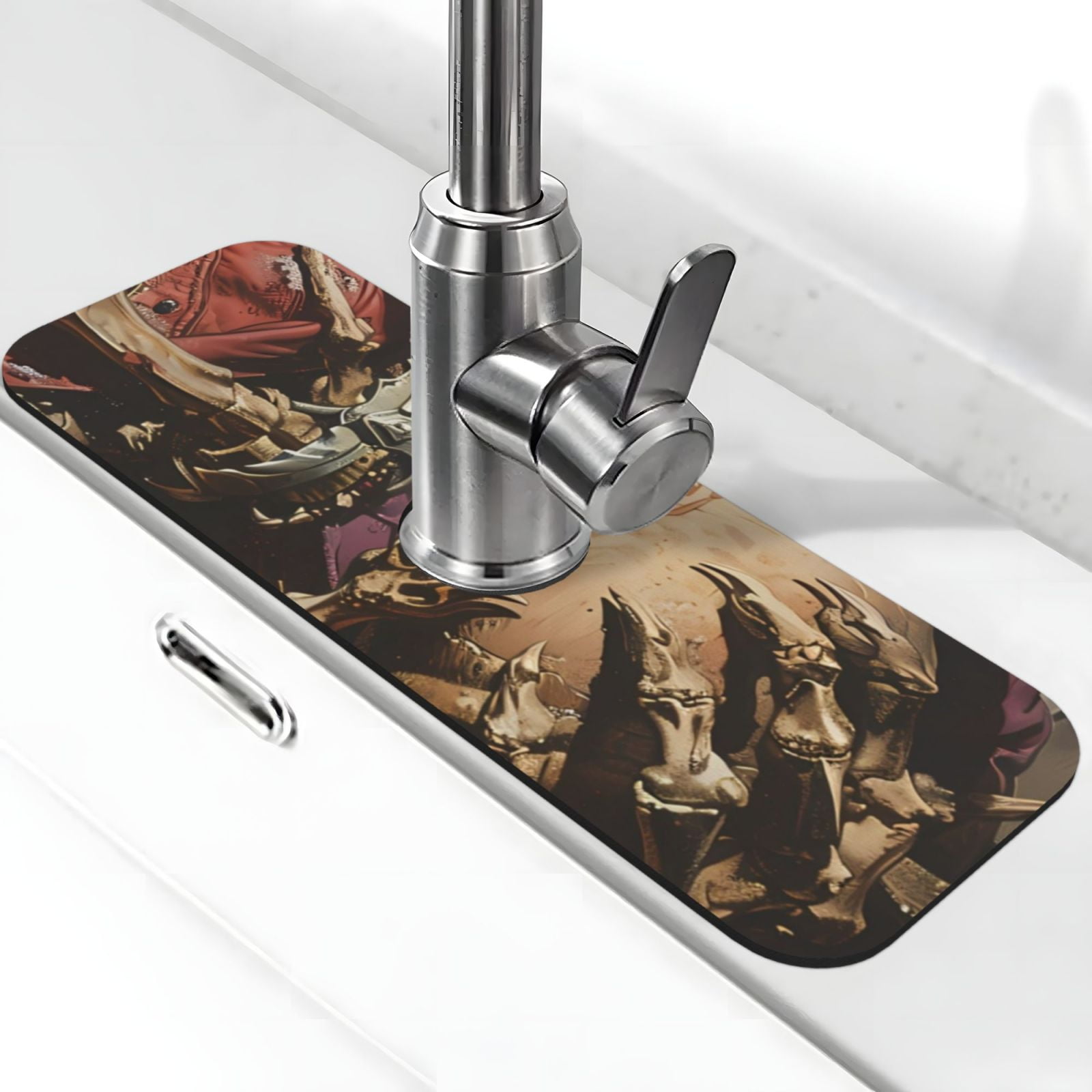 Adobk Eerie Skull Holding Another Print Faucet Mat for Kitchen Sink