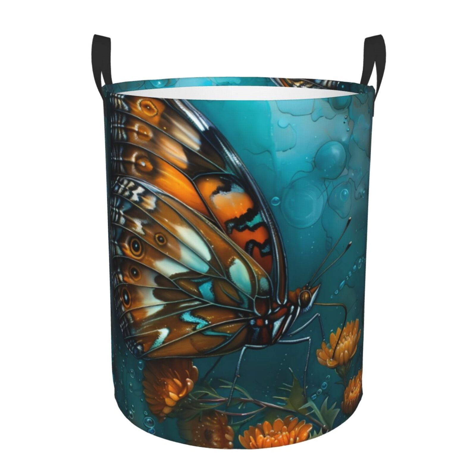 Adobk Elegant Butterfly And Flowers Print Laundry Basket,irty Clothes