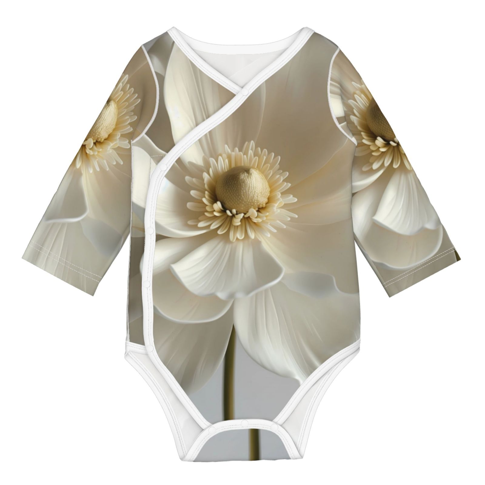 Adobk Elegant Ivory Flower Print Baby LongSleeve Bodysuit Baby Clothes