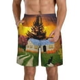 Adobk Fall Village Scenery Print Men's Swim Trunks Hawaiian Bathing