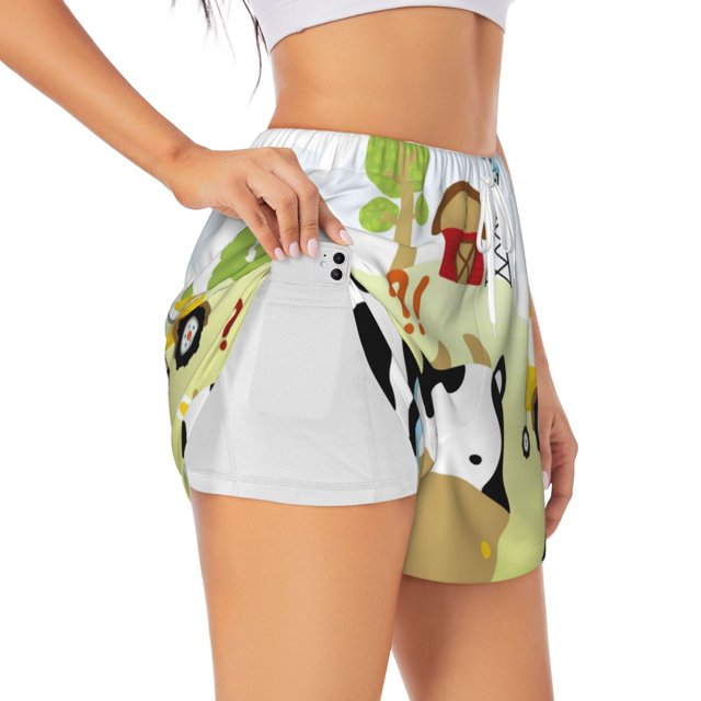 Adobk Farmfield with Cute Animals Print Women's Workout Shorts for