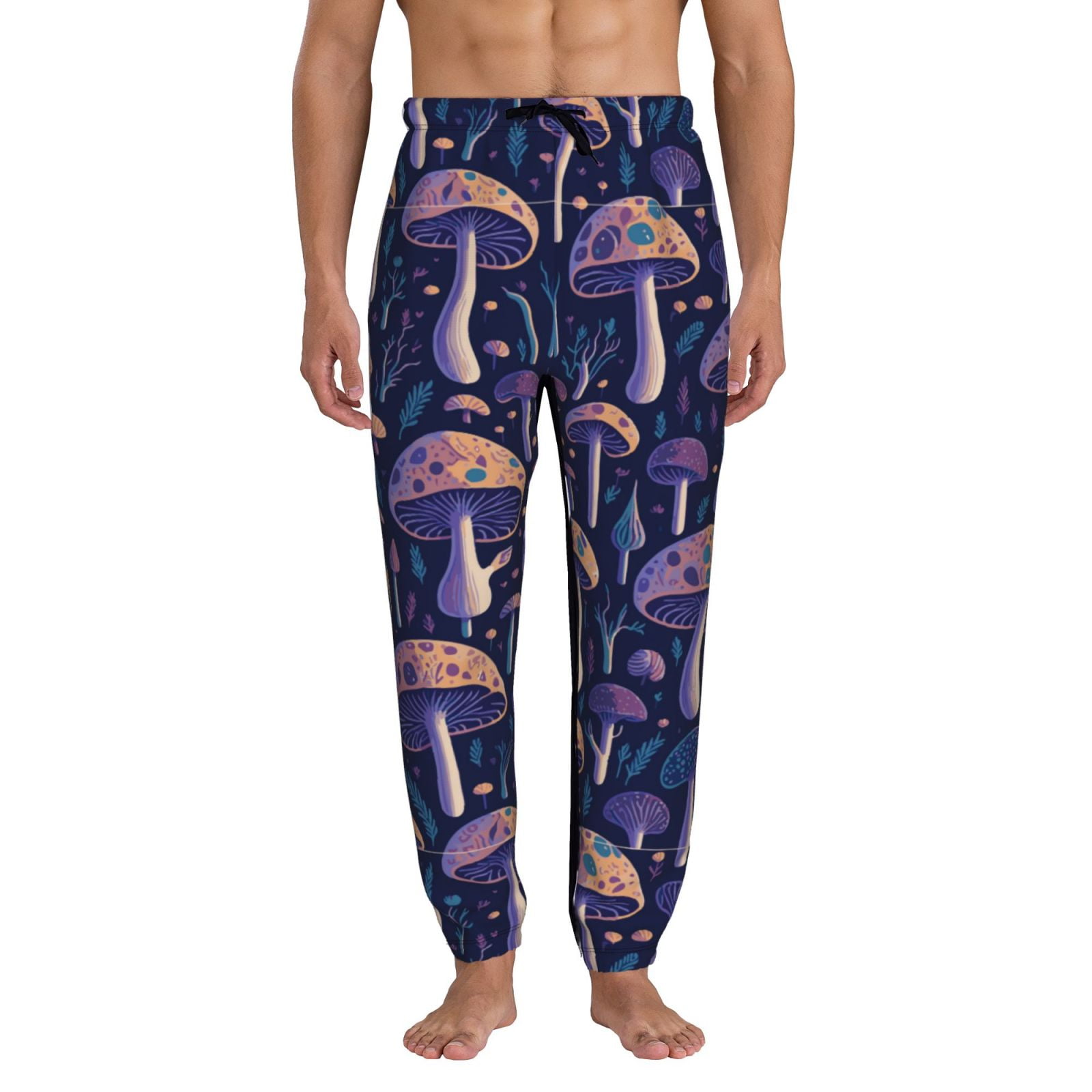 Adobk Floral Hippie Mushrooms Print Men's Sweatpants Tapered Joggers