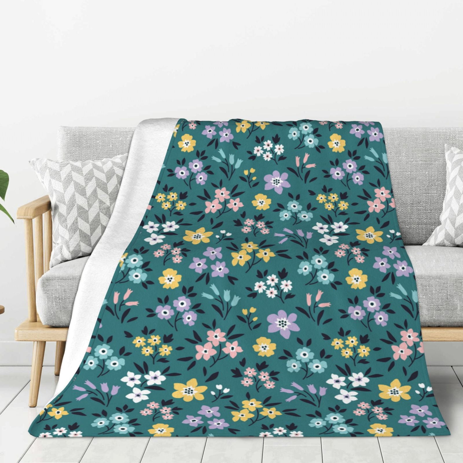 Adobk Floral Print Blanket Super Soft Flannel Throw Blanket Lightweight