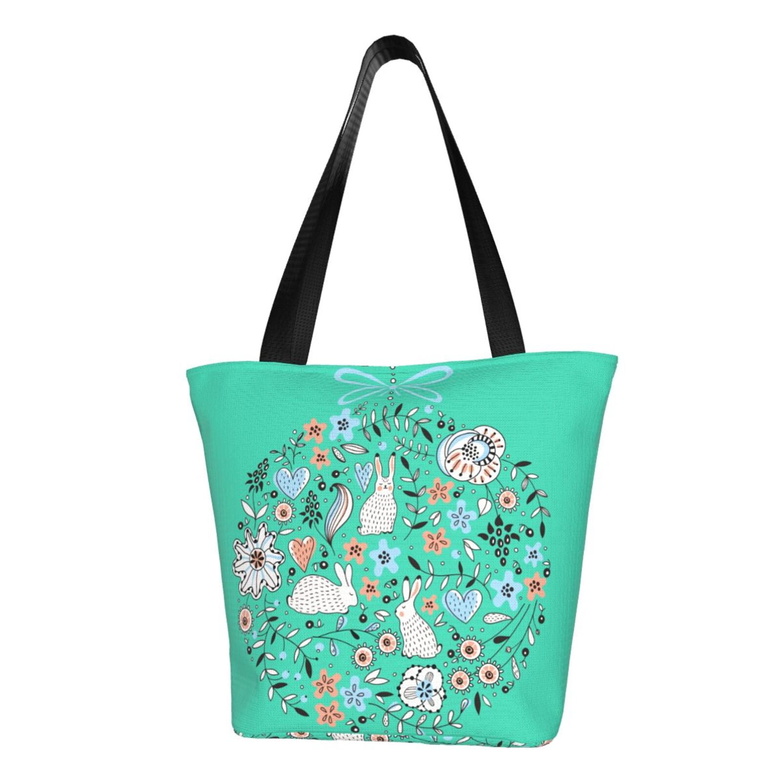 Adobk Floral With Rabbits Canvas Tote Bag Vintage Tote Bag Shopping