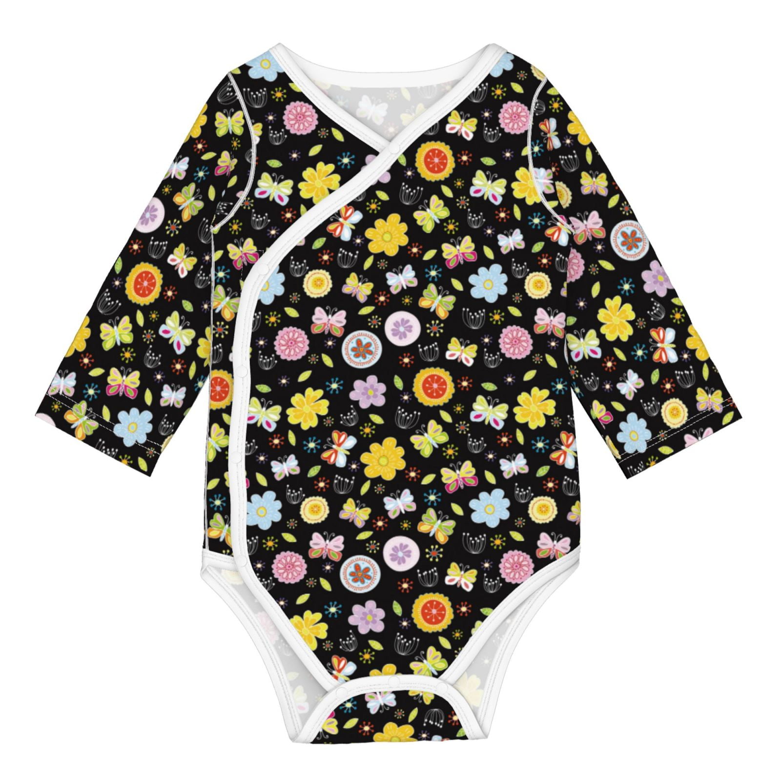 Adobk Flower Butterfly Print Baby LongSleeve Bodysuit Baby Clothes