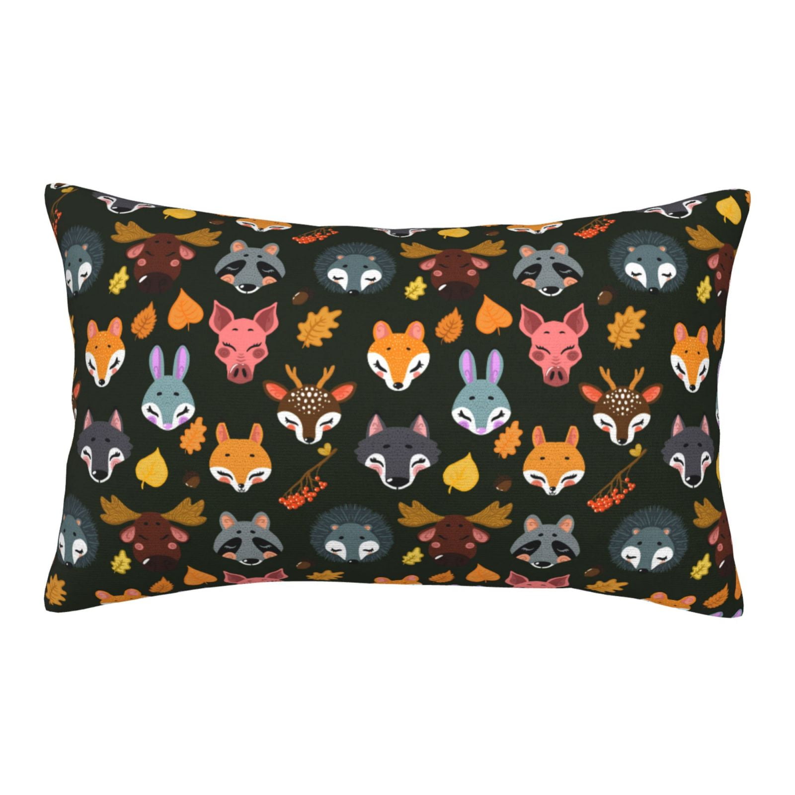 Adobk Forest Animal Faces Print Pillowcases Cotton Queen Pillow Cases